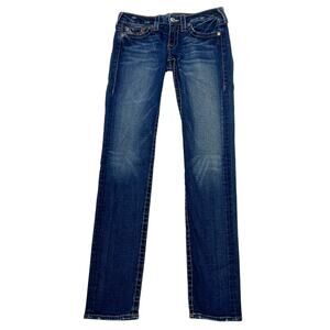 True Religion Stella Jeans Women 30x32 Dark Blue Distressed Low Rise Skinny Used